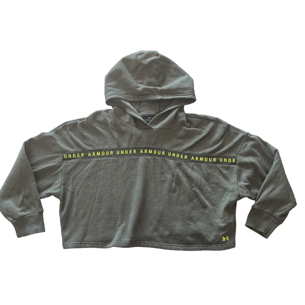 Under Armour Women's Size S Army Green Cropped Hoodie Logo‎ Stripe Long Sleeve